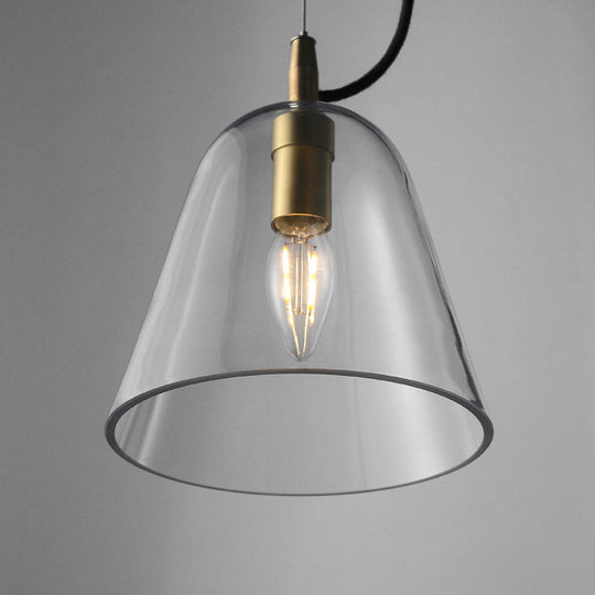 Brass Bell Pendant Light: Postmodern Clear Glass 1-Head Bathroom Hanging Lamp Kit