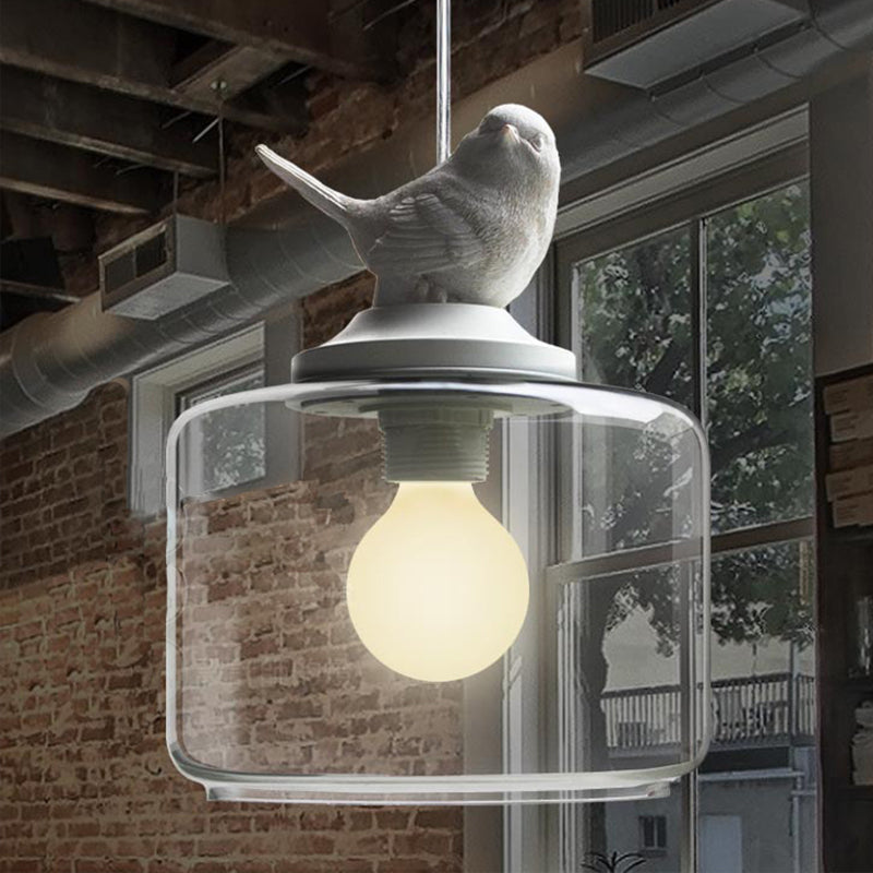 Clear Glass Drum Pendant Light Fixture with Contemporary Design, Single Head - Ideal for Restaurant Decor with Bird Decoration