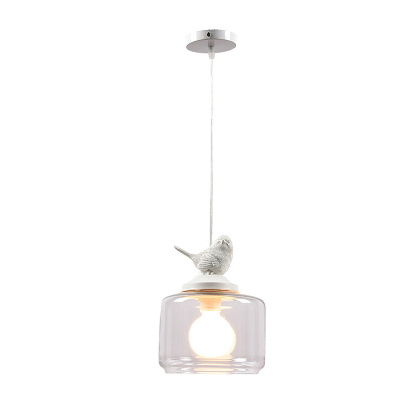 Clear Glass Drum Pendant Light Fixture with Contemporary Design, Single Head - Ideal for Restaurant Decor with Bird Decoration