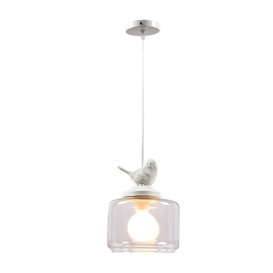 Clear Glass Drum Pendant Light Fixture with Contemporary Design, Single Head - Ideal for Restaurant Decor with Bird Decoration