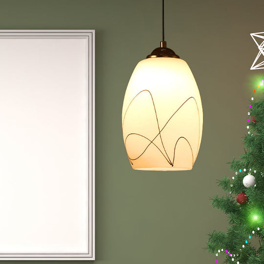 Modern White Glass Tulip Pendant Lamp - 1 Head Black Ceiling Light For Dining Room