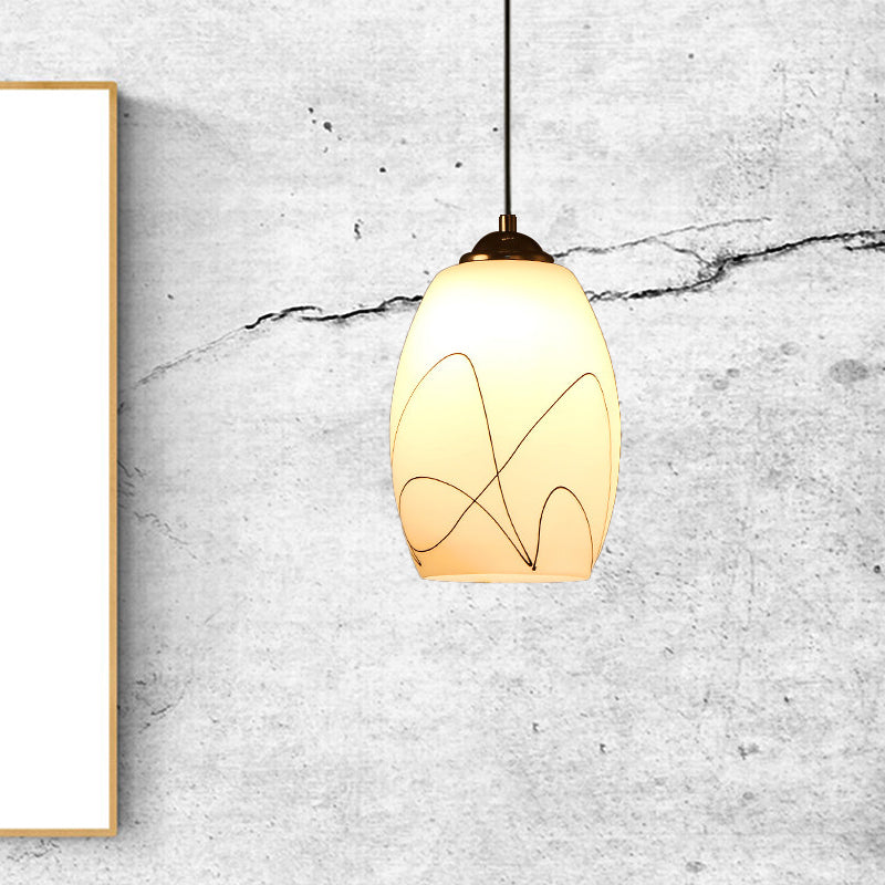 Modern White Glass Tulip Pendant Lamp - 1 Head Black Ceiling Light For Dining Room