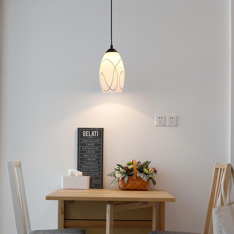 Modern White Glass Tulip Pendant Lamp - 1 Head Black Ceiling Light For Dining Room