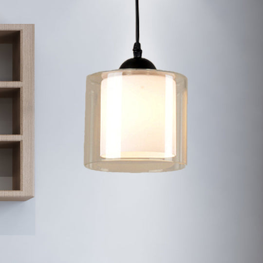 Modern Hanging Glass Pendant Light for Dining Room - Cylinder White, 1-Head Pendant Lighting Fixture