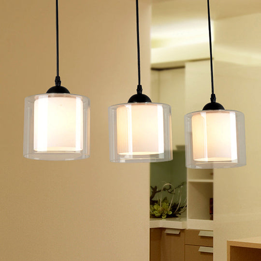 Modern Hanging Glass Pendant Light for Dining Room - Cylinder White, 1-Head Pendant Lighting Fixture