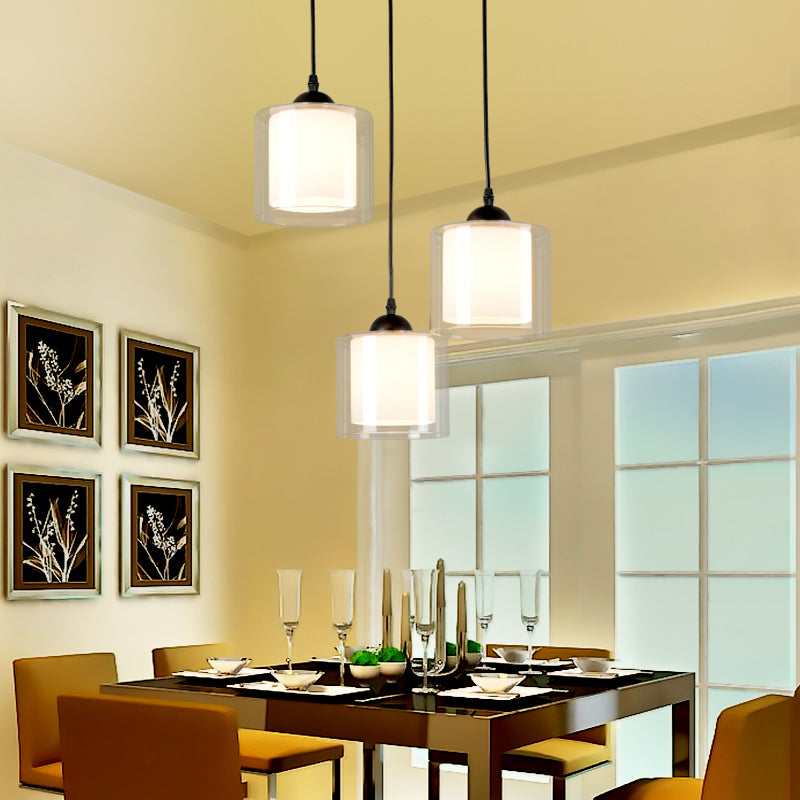 Modern Hanging Glass Pendant Light for Dining Room - Cylinder White, 1-Head Pendant Lighting Fixture