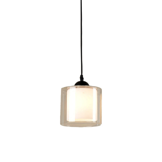 Contemporary Hanging Glass Pendant Light For Dining Room - White Cylinder Design