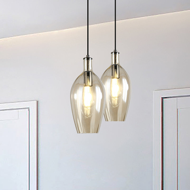 Modern Amber Glass Tulip Pendant Light - Stylish Hanging Ceiling Fixture for Dining Room