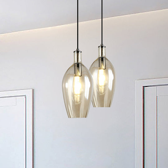 Modern Amber Glass Tulip Pendant Light - Stylish Hanging Ceiling Fixture for Dining Room