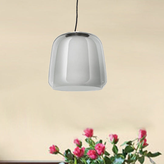 Minimalist Smoke Gray Glass Bowl Hanging Lamp: Elegant 1 Head Suspension Light for Dining Room