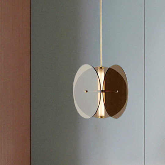 Modern Gold Disc Pendant Light: Sleek Black Glass Hanging Lamp for Living Room