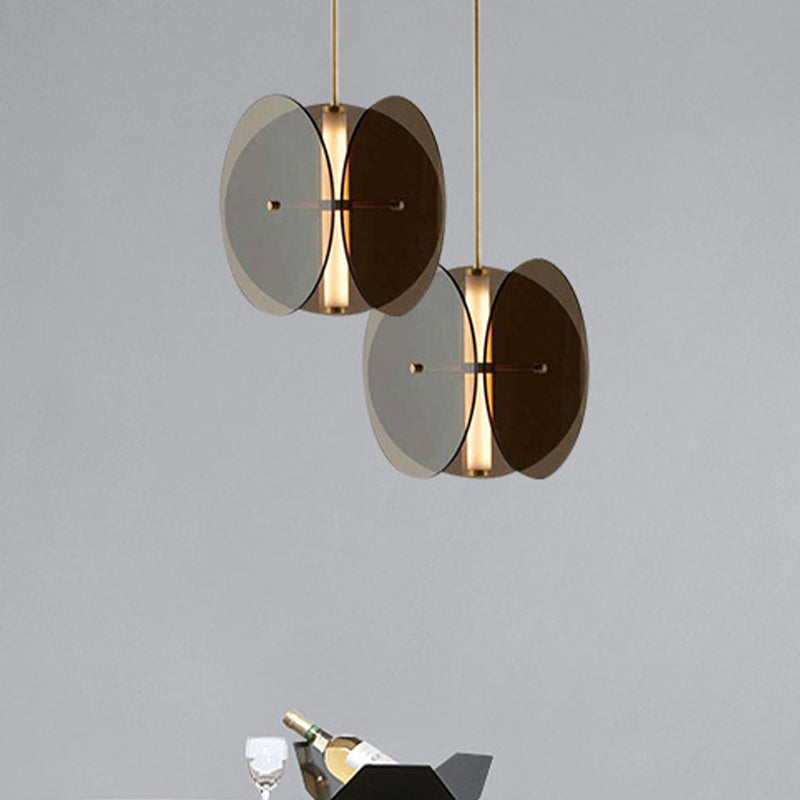 Modern Gold Disc Pendant Light: Sleek Black Glass Hanging Lamp for Living Room