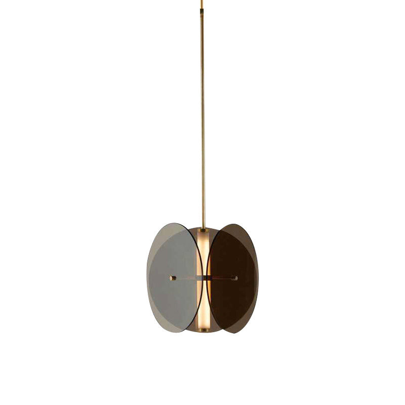 Modern Gold Disc Pendant Light With 1 Black Glass Fixture For Living Room