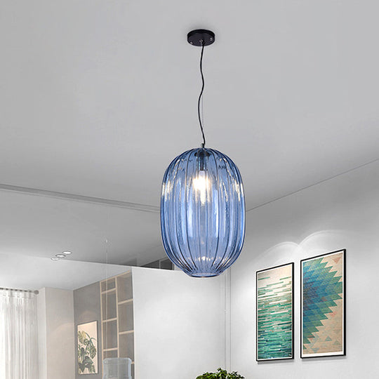 Vintage Blue Prism Glass Lantern Pendant Light for Living Room Suspension