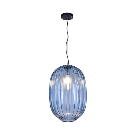 Vintage Blue Prism Glass Lantern Pendant Light for Living Room Suspension