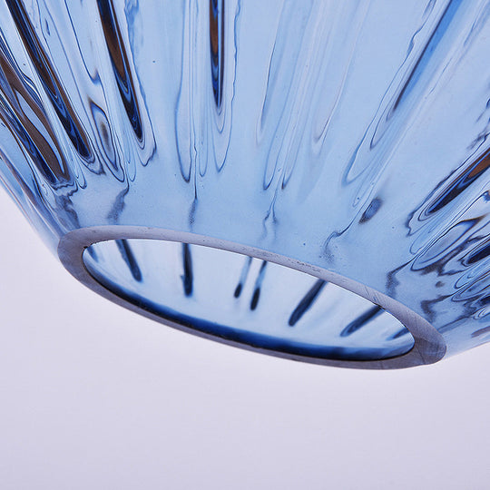 Vintage Blue Glass Lantern Pendant Light Fixture - 1 Head Suspension For Living Room