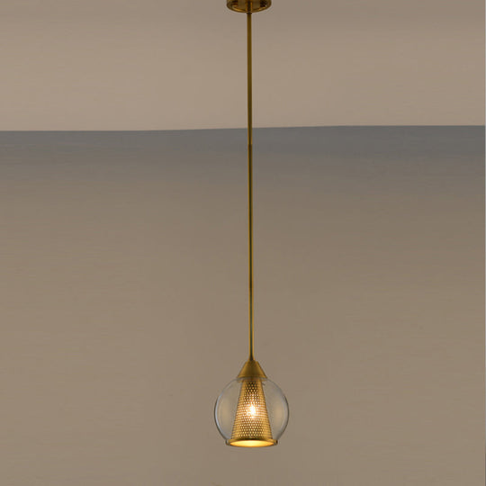 Modern Smoke Gray Glass Pendant Ceiling Light with Gold Cone Metal Shade - Elegant Dining Room Hanging Lamp
