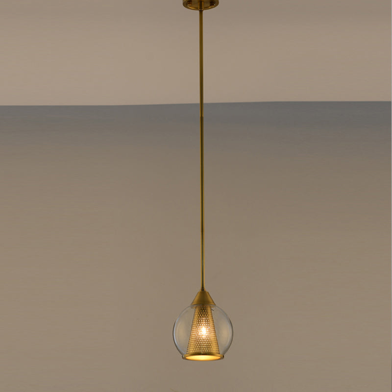 Modern Smoke Gray Glass Sphere Pendant Light With Gold Metal Shade - Perfect For Dining Room Brass