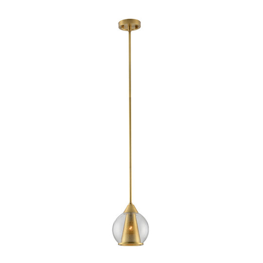 Modern Smoke Gray Glass Sphere Pendant Light With Gold Metal Shade - Perfect For Dining Room
