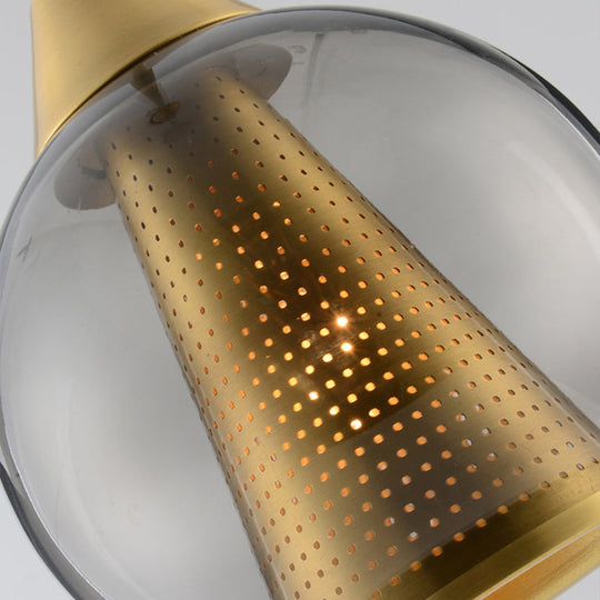 Modern Smoke Gray Glass Pendant Ceiling Light with Gold Cone Metal Shade - Elegant Dining Room Hanging Lamp