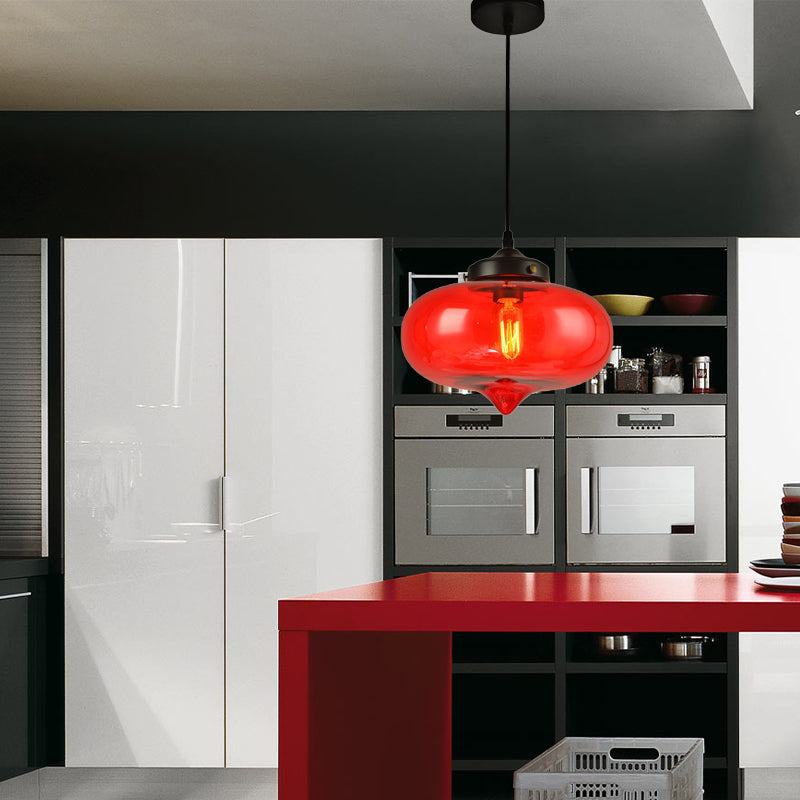 Modern Onion Pendant Light – Gray/Red/Yellow Glass – Ceiling Fixture for Restaurants