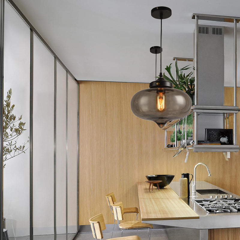 Modern Onion Pendant Light – Gray/Red/Yellow Glass – Ceiling Fixture for Restaurants