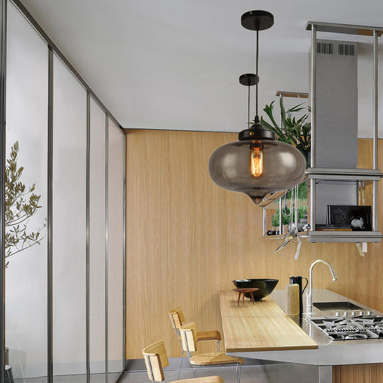 Modern Onion Pendant Light – Gray/Red/Yellow Glass – Ceiling Fixture for Restaurants