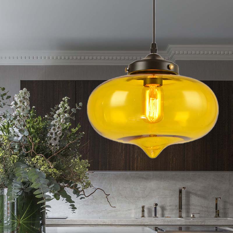 Modern Onion Pendant Light – Gray/Red/Yellow Glass – Ceiling Fixture for Restaurants