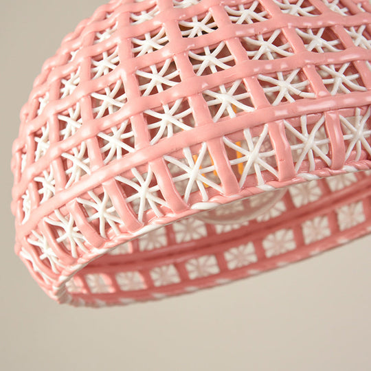 Vintage Ceramic Dome Suspension Lamp with Hollow Out Design, Blue/Pink 1-Light Hanging Fixture