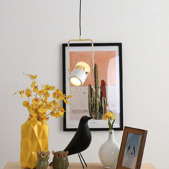 Modern Gold Square Frame Pendant Ceiling Light with White Glass Shade