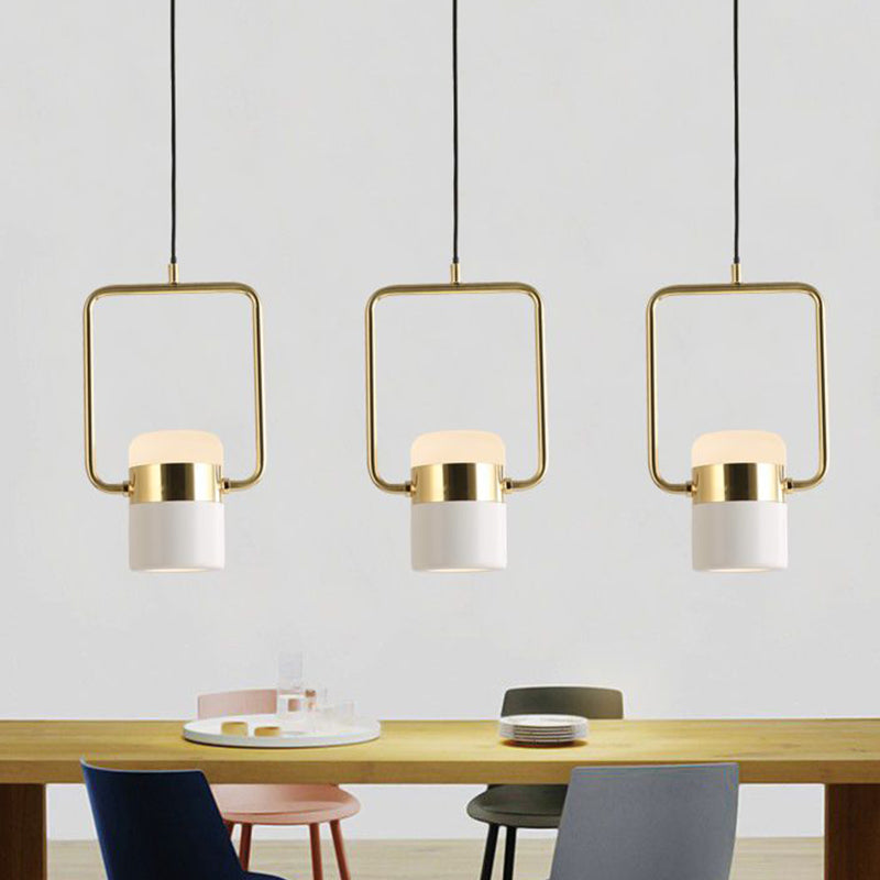 Modern Gold Square Frame Pendant Ceiling Light with White Glass Shade