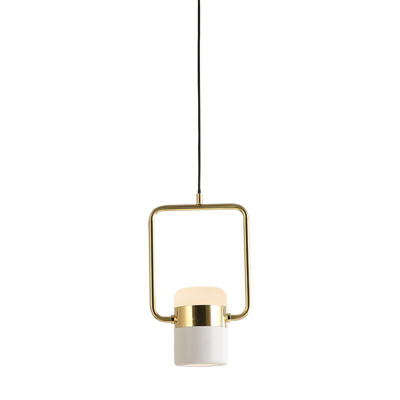 Modern Gold Square Frame Pendant Ceiling Light with White Glass Shade