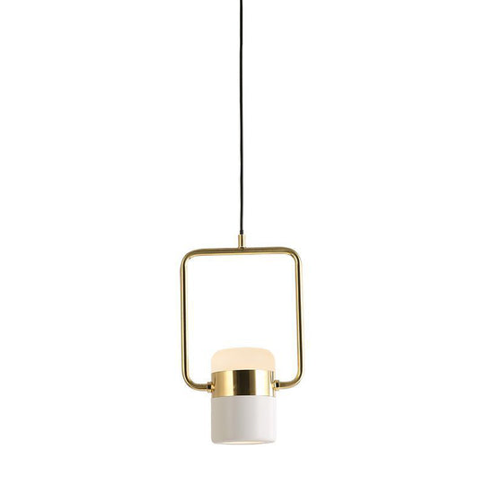 Modern Square Pendant Ceiling Light - 1 Head Gold Hanging Kit With White Glass Shade