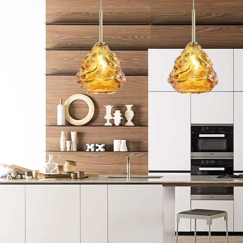 Contemporary Tan Hand Blown Glass Globe Pendant Hanging Lamp Ideal For Dining Room Lighting