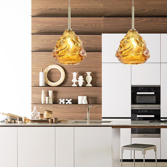 Contemporary Tan Hand Blown Glass Globe Pendant Hanging Lamp Ideal For Dining Room Lighting