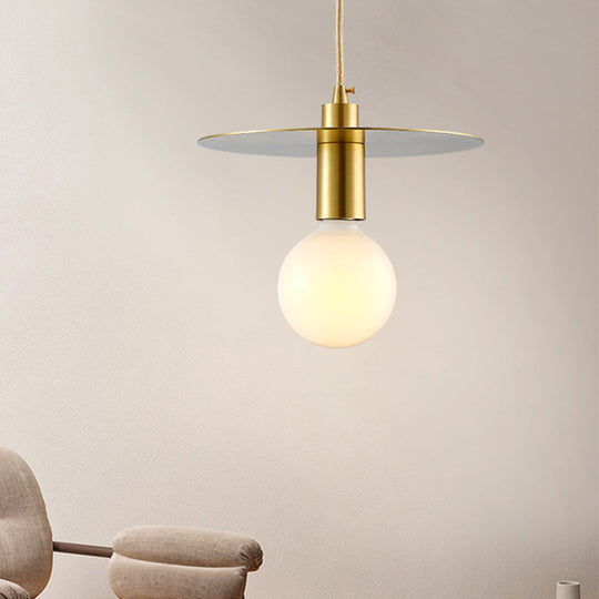 Modern Globe Pendant Light with White Glass and Gold Metal Shade - Ideal for Bedroom Hanging