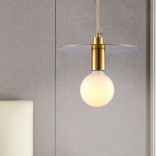 Modern Globe Pendant Light with White Glass and Gold Metal Shade - Ideal for Bedroom Hanging