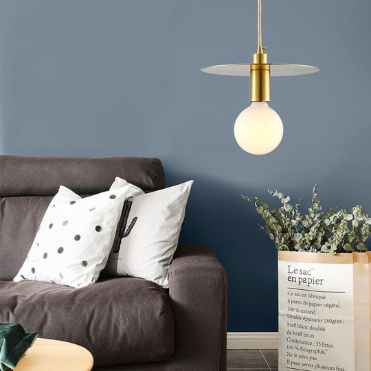 Modern Globe Pendant Light with White Glass and Gold Metal Shade - Ideal for Bedroom Hanging
