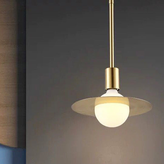Postmodern Pendant Lamp - White Glass With Gold Disc Metal Shade