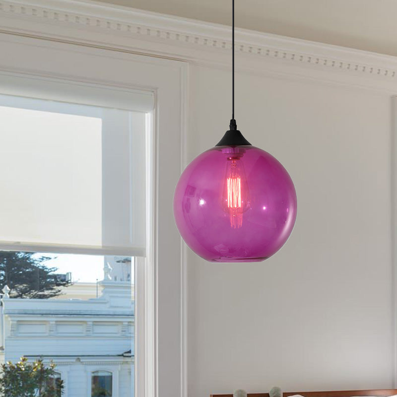 Dining Room Globe Pendant Ceiling Light - Macaron Glass, Clear/Coffee/Red, 1 Head Hanging Lamp