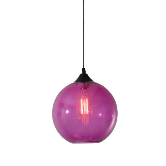 Dining Room Globe Pendant Ceiling Light - Macaron Glass, Clear/Coffee/Red, 1 Head Hanging Lamp