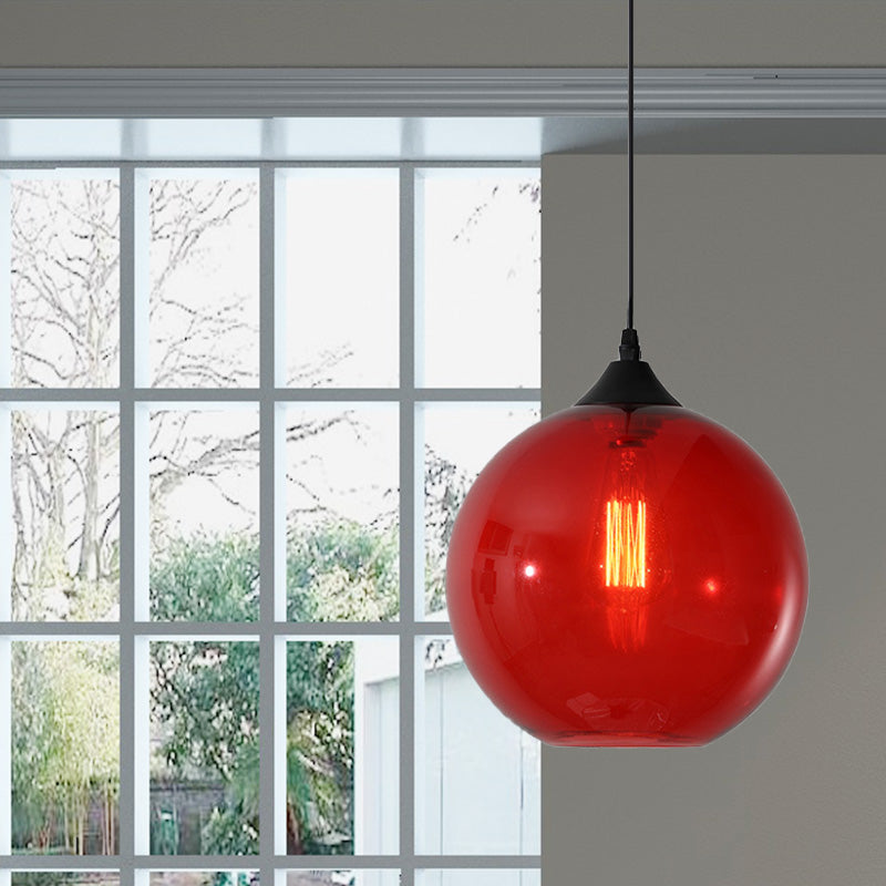 Macaron Glass Pendant Ceiling Light - Clear/Coffee/Red Dining Room Hanging Lamp Kit Red