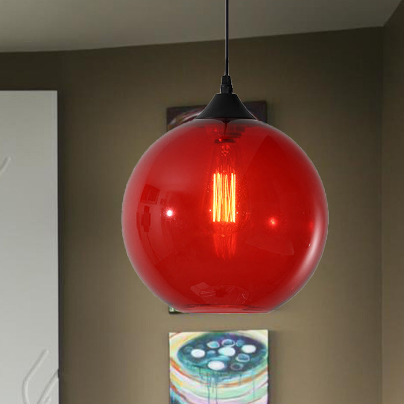 Dining Room Globe Pendant Ceiling Light - Macaron Glass, Clear/Coffee/Red, 1 Head Hanging Lamp