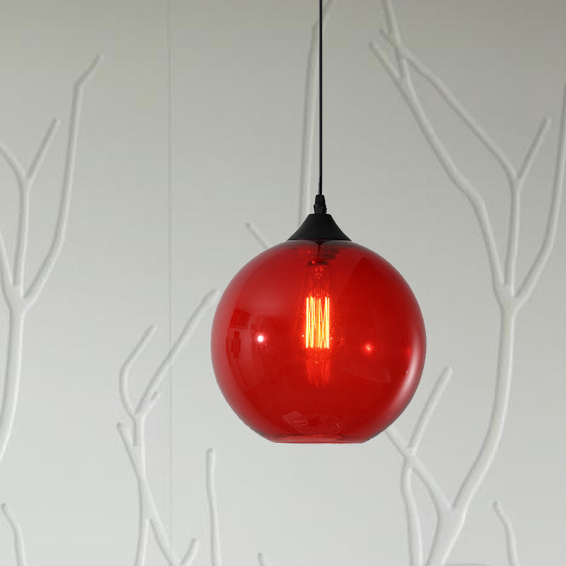 Dining Room Globe Pendant Ceiling Light - Macaron Glass, Clear/Coffee/Red, 1 Head Hanging Lamp