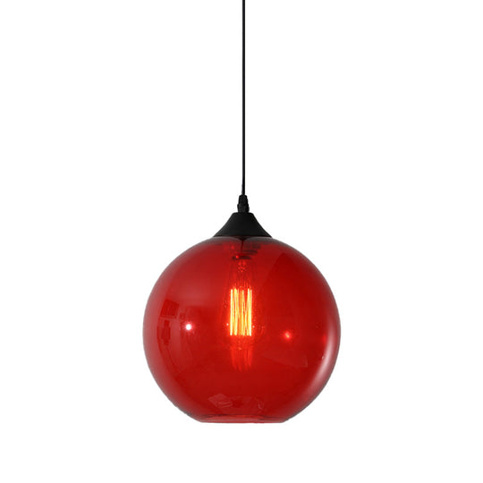 Dining Room Globe Pendant Ceiling Light - Macaron Glass, Clear/Coffee/Red, 1 Head Hanging Lamp