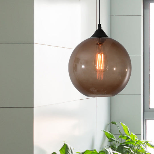 Dining Room Globe Pendant Ceiling Light - Macaron Glass, Clear/Coffee/Red, 1 Head Hanging Lamp