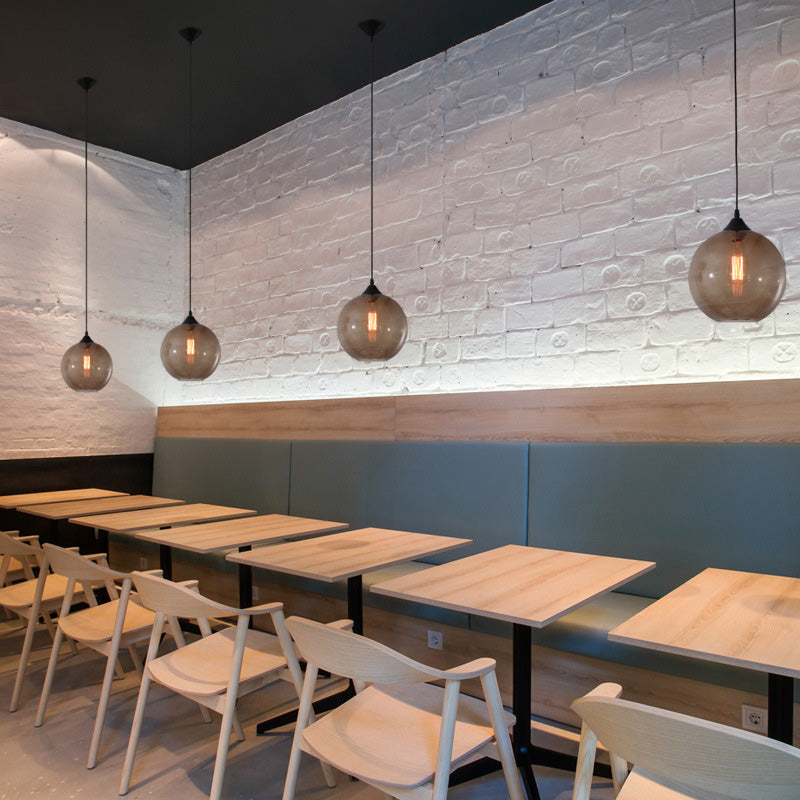 Dining Room Globe Pendant Ceiling Light - Macaron Glass, Clear/Coffee/Red, 1 Head Hanging Lamp