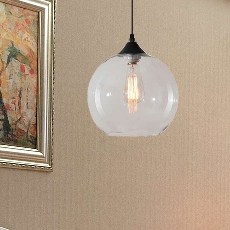 Dining Room Globe Pendant Ceiling Light - Macaron Glass, Clear/Coffee/Red, 1 Head Hanging Lamp