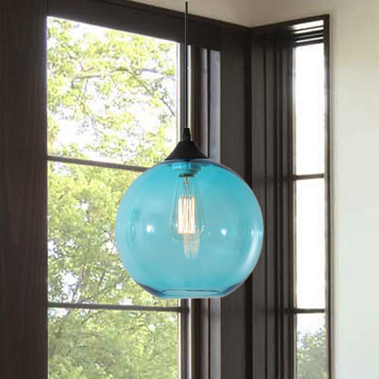 Dining Room Globe Pendant Ceiling Light - Macaron Glass, Clear/Coffee/Red, 1 Head Hanging Lamp