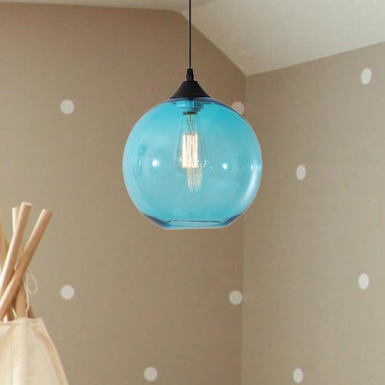Dining Room Globe Pendant Ceiling Light - Macaron Glass, Clear/Coffee/Red, 1 Head Hanging Lamp